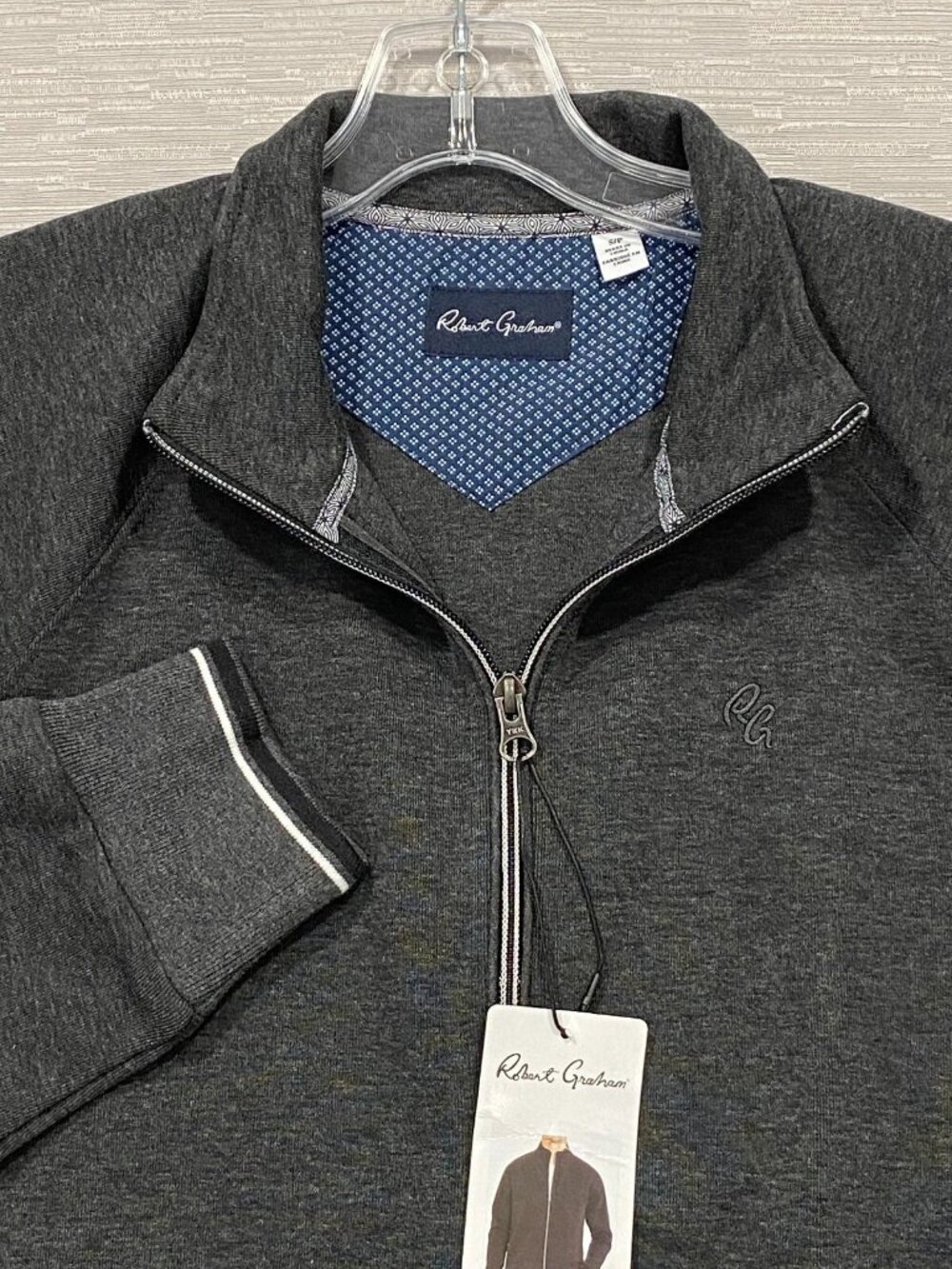 Robert Graham Sweater Mens Small Gray 1/4 Zip Knit Pullover Long Sleeve